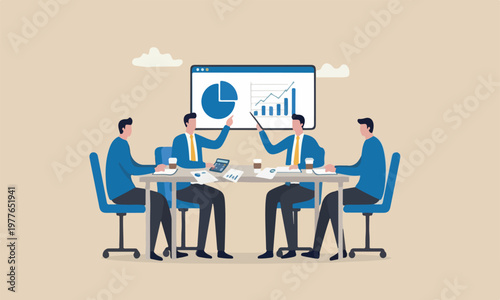 Finance, business pie chart and graph information report with calculator on office desk