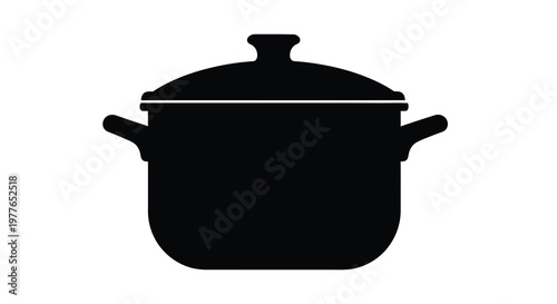 Simple black silhouette of a cooking pot with handles and lid silhouette