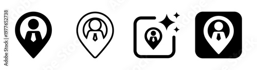 People location icon with map pin for user position or navigation marker black vector illustration isolated on transparent PNG background