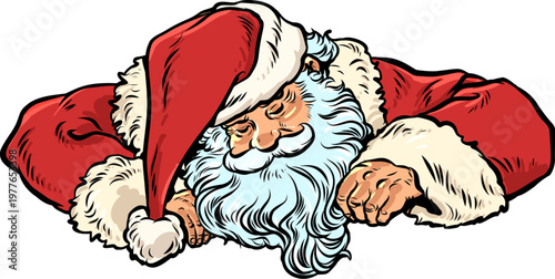 Pop Art Retro Santa Claus looks down. Celebrate the approach of Christmas and New Year with Santa Claus. Find discounts on New Year's holidays and gifts.