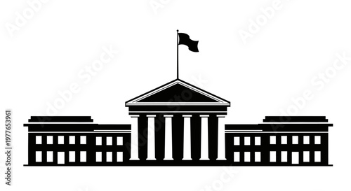 Government building with columns and flag.