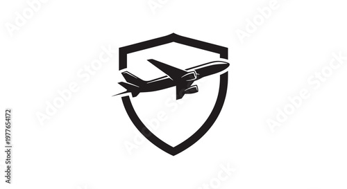 Airplane flying through shield logo.
