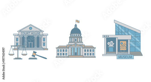 Government buildings and institutions icons.