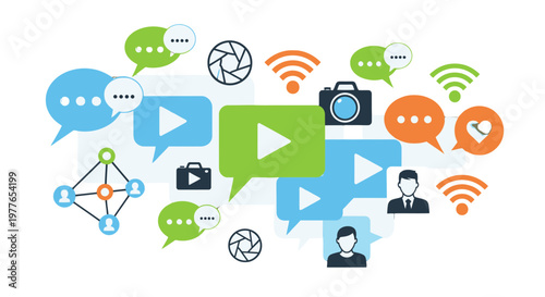 A colorful collection of social media and communication icons.