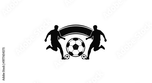 Two soccer players compete for the ball in a dynamic black silhouette