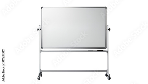 Foto Double-sided rolling whiteboard with metal frame and tray, isolated on transpare