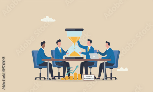 Time is money rocke savings, salary growth or wage increase concept, businessman hand holding hourglass with sand falling to money
