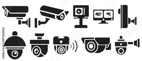 CC camera silhouette vector illustration Design. CCTV cameras are vigilant digital eyes that enhance security by continuously monitoring and recording activities to keep people and places safe.