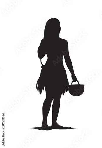 Indio brasileiro segurando panela - silhueta