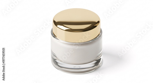 Elevated View of Cosmetic Cream Jar with Golden Lid on Plain White Background Product Photography for Skincare Advertisement