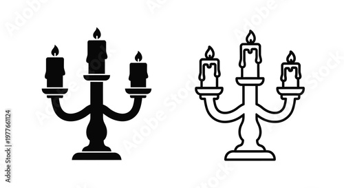 Black and white candelabra illustrations showcase elegant design a striking silhouette