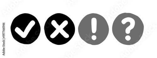 Check mark cross question exclamation notify symbol icon vector round