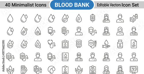 Minimalist blood bank icons set for healthcare and medical concepts