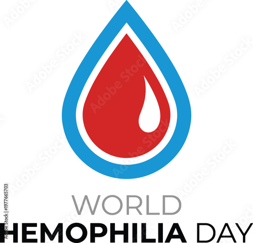 World Hemophilia Day awareness symbol with red and blue blood drop logo