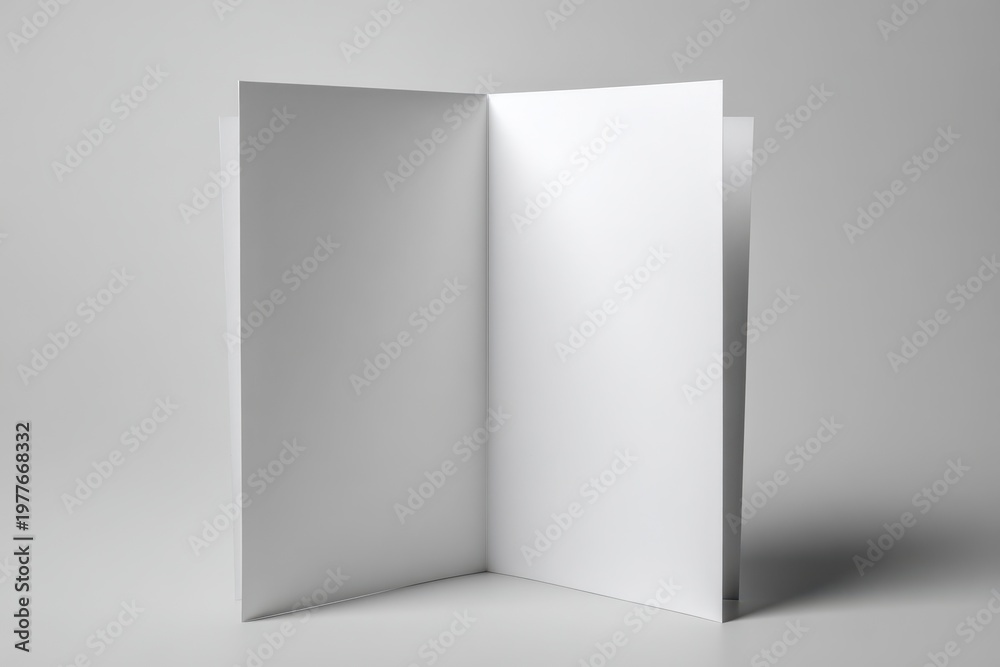 Naklejka premium Minimalist two-panel bi-fold brochure mockup on a cool gray backdrop