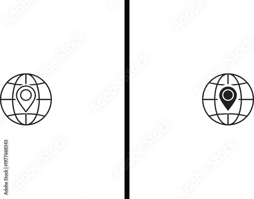 A minimalist illustration of two globes with location markers