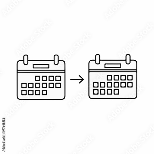 Calendar Icon Transformation Showing Transition from Monthly to Weekly View for Interface Design, App Development, and User Experience Projects