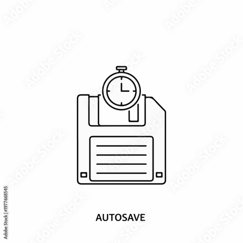 Icon of Autosave Function Featuring Floppy Disk and Clock for User Interface Design, Tech Blogs, Website Development, App Creation, and Digital Tools Materials