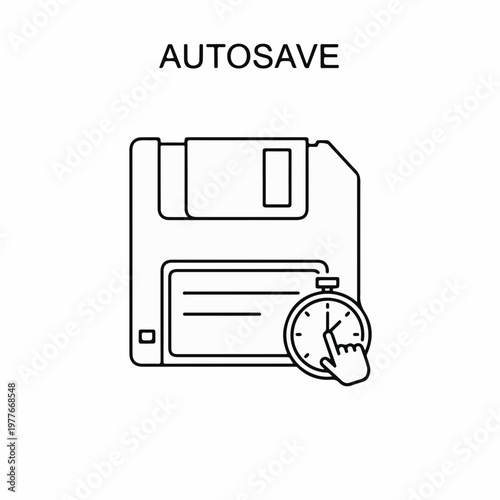 Autosave Icon Featuring Floppy Disk and Timer Representation for User Interface, Digital Applications, Software Design, and Web Development