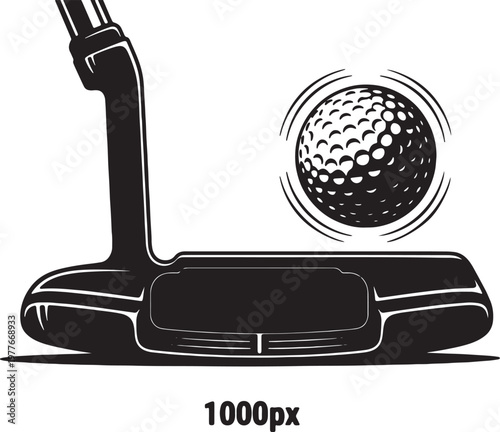 Putter club and golf ball with motion lines vector illustration on transparent background professional equipment for putting green practice sport competition graphic design element.