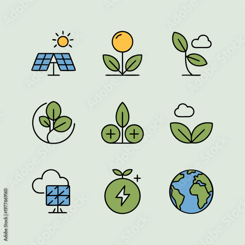 Eco-Friendly Green Energy Icon Vector Set Illustration