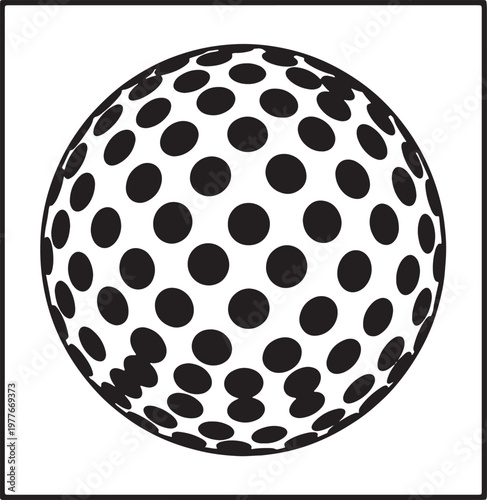 Black silhouette of golf ball with dimples on checkered background isolated vector illustration.