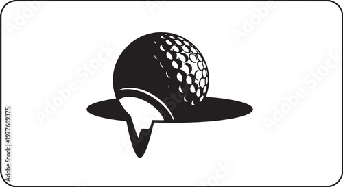 Black silhouette of golf ball on tee on checkered background isolated vector illustration.