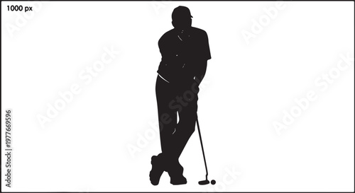 Silhouette of golfer standing relaxed with golf putter and ball on transparent background, depicting a break during golf game or after successful putt.