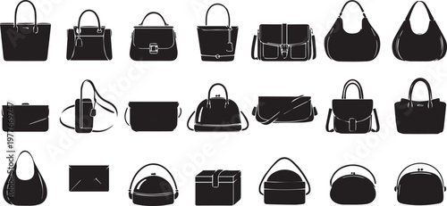 Assorted handbag and purse silhouettes.