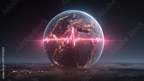 Earth shows a heartbeat line reminding people of its struggles and pain in the current time