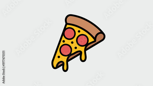 Vector pizza slice icon, cartoon food illustration, pepperoni pizza, flat design