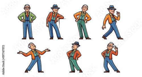 Canvas-taulu Cartoon illustrations of an elderly man in various poses