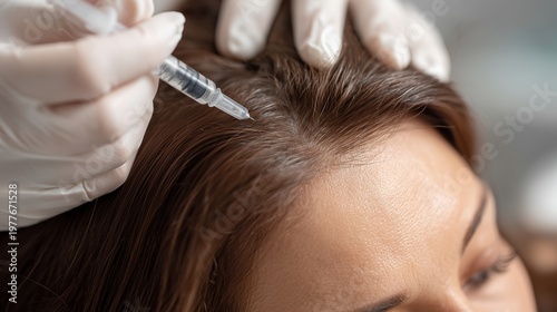 Person receiving treatment for alopecia at a clinic during a wellness session in the afternoon