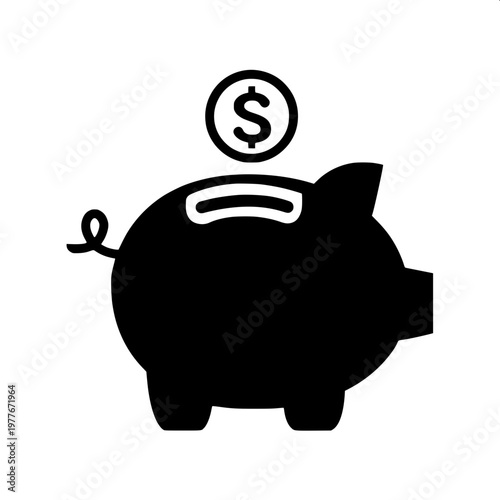 Budget planning icons pack, simple black glyph icons for savings piggy bank, wallet, credit card, house rent, car transportation, groceries, utilities and travel, clean flat vector design.