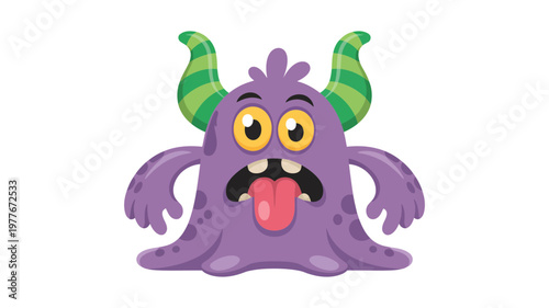 A collection of cartoonish purple monsters with horns and a playful, surprised expression, isolated on white.