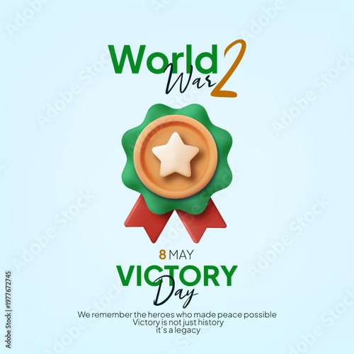 International World War 2 Victory Day 3D Medal, Vector Illustration