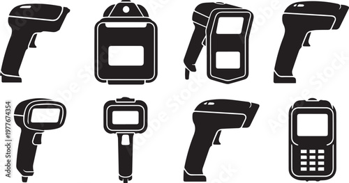 Barcode scanners collection on transparent background.