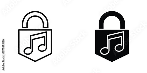 Contrast of unlocked and locked music file icons with shield-shaped padlocks