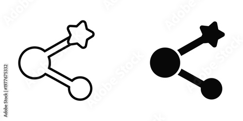 Comparison of a line drawing and a filled black version of a molecular structure with a star shape