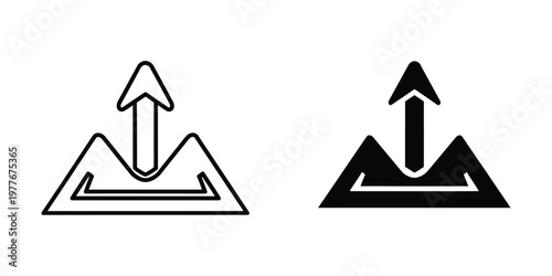 Comparison of filled and unfilled upward directional arrows within triangular containers