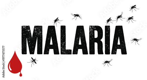 World Malaria Day awareness greeting banner with distressed black text mosquitoes and red blood drop