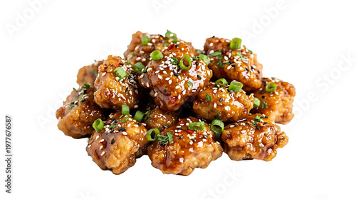 A plate of delicious Korean-style fried chicken on transparent background PNG