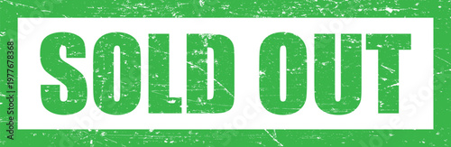 Vector art of green sold out sign with white rectangle and distressed texture background