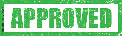Vector art of green approved stamp with distressed texture and white rectangle