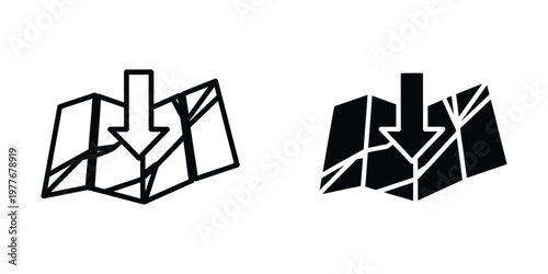 Abstract geometric shapes forming a stylized downward direction with contrasting visual effects