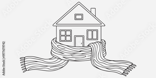 House with scarf illustration for winter protection.