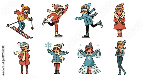 Winter activities illustration collection cartoon style