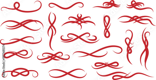 Vector art of collection of red ribbon swirls and curls