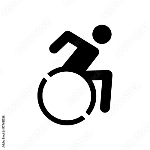 “Minimalist black-and-white vector icon of a woman sitting in a wheelchair, clean outline style, accessibility symbol.”