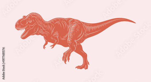 Tyrannosaurus Rex Dinosaur Illustration Vintage Engraving Style Prehistoric Predator Graphic Artwork